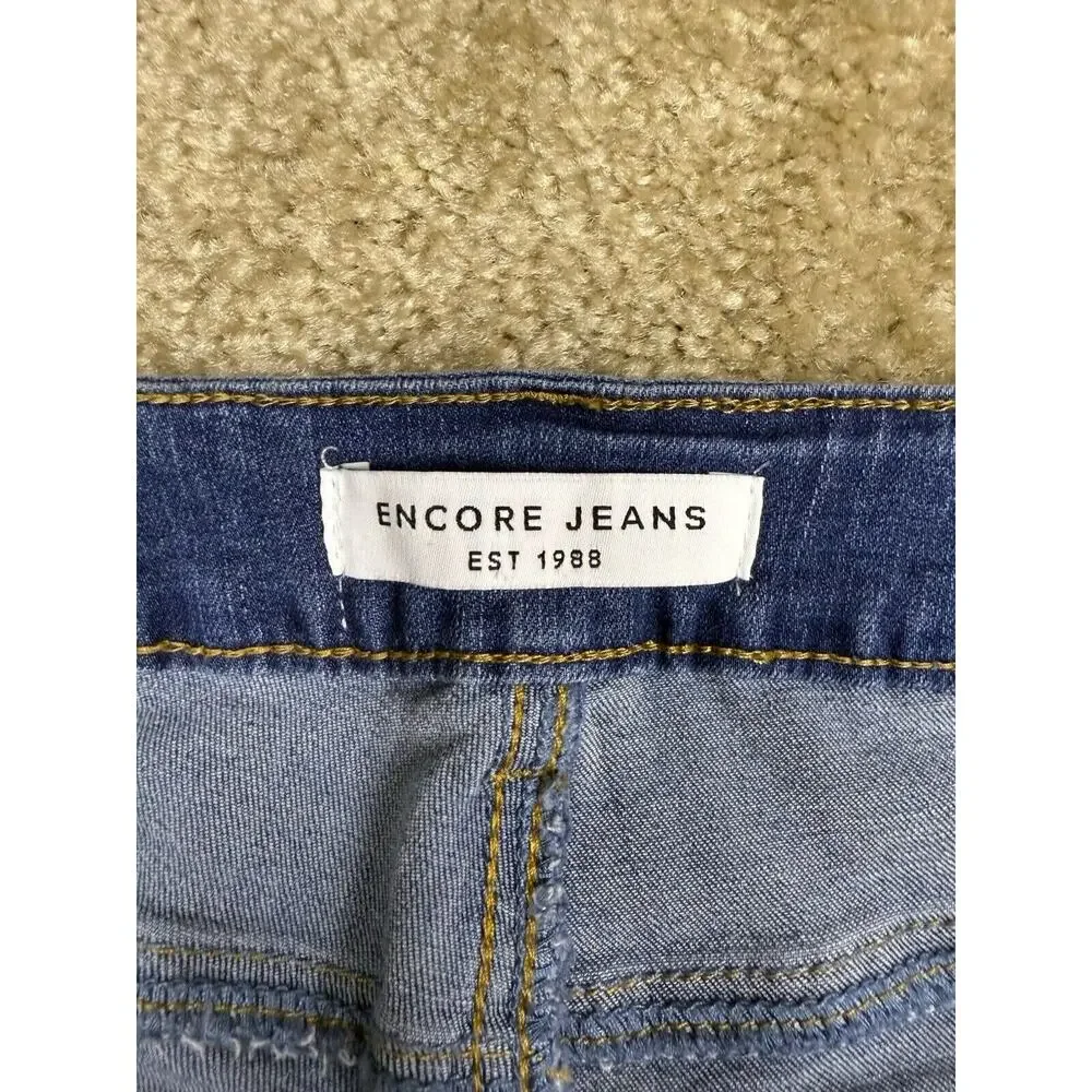 Encore Jeans Skinny Distressed Dark Wash Size 3 Stretch Raw Hem A530 - Picture 4 of 11